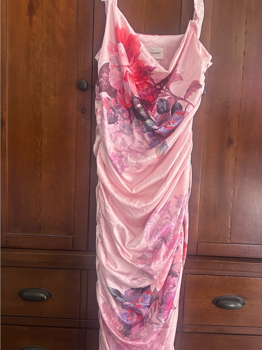 BHLDN Pink Floral Satin Gown